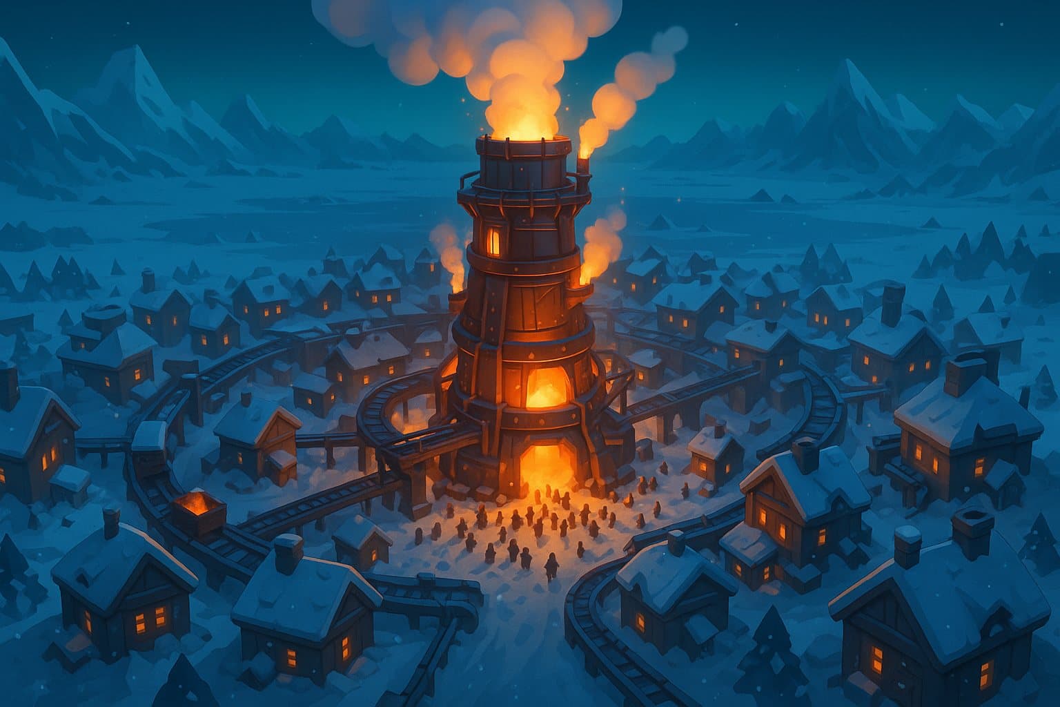 A survivor city around a giant furnace on the Whiteout Survival private server
